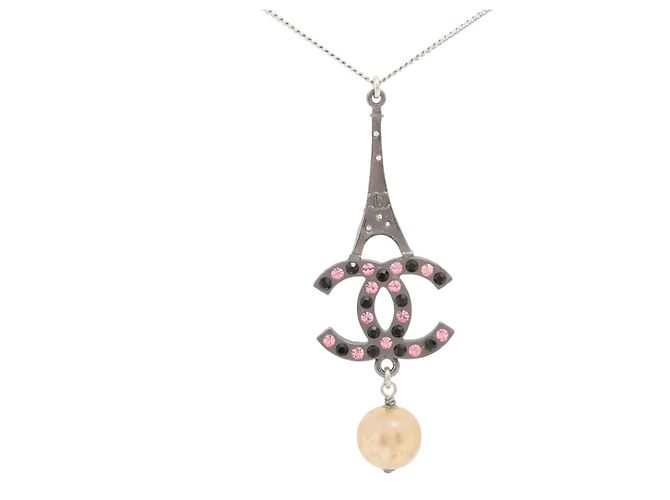Pendente Chanel CC Paris Button in metallo 21 cm Argento