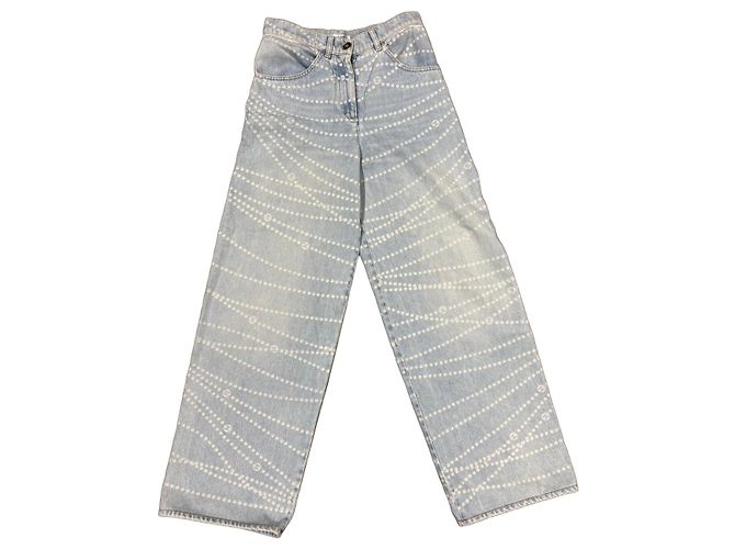 Jeans a gamba larga con monogramma azzurro Chanel Blu chiaro