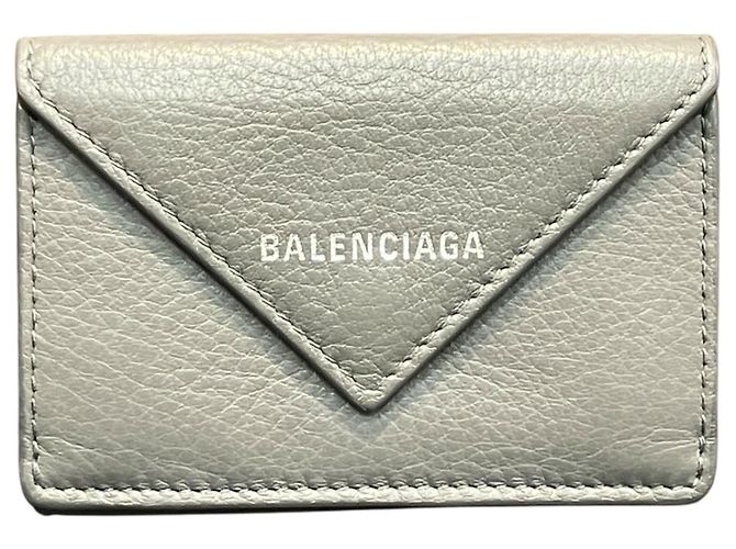 Mini billetera tríptico de cuero Paper de Balenciaga Castaño