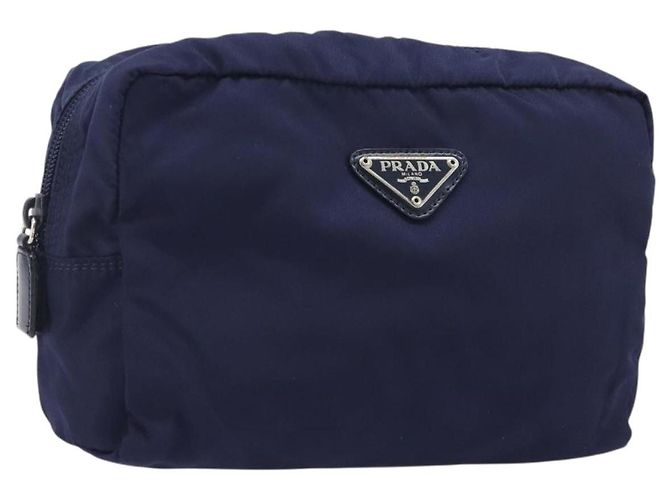 Pochette PRADA Nylon Navy Silver Auth 191985A Argento Blu navy