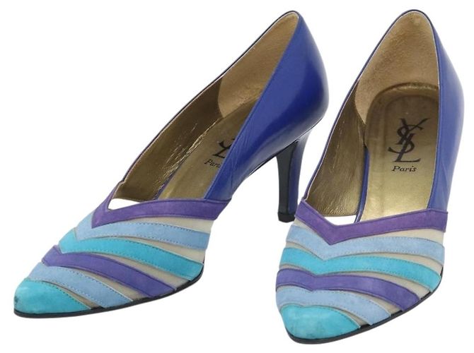 SAINT LAURENT Pumps Leder 37 Blau Auth 193709M
