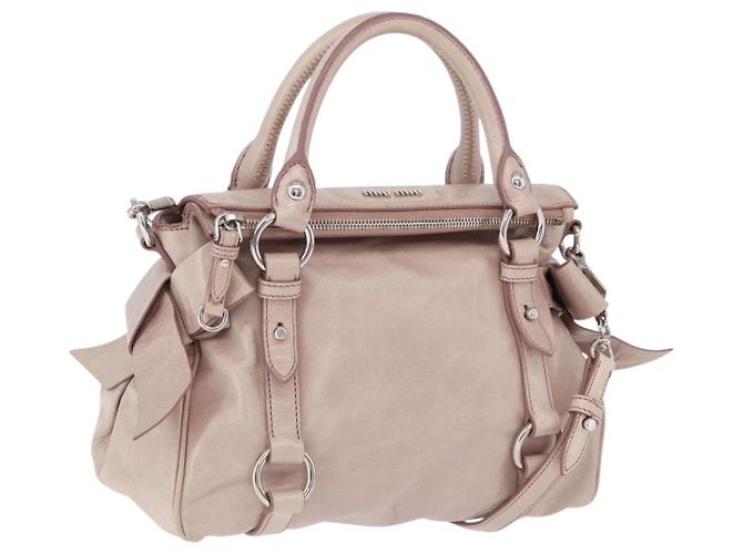 Bolsa Miu Miu Side Ribbon de couro 2way Rosa Prata Auth bs36679V