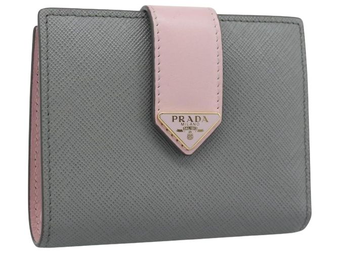 Cartera Bifold PRADA de piel Saffiano Gris Oro Auth 194318M Castaño Dorado