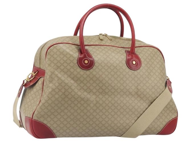 Céline CELINE Bolsa Boston em Canvas Macadam PVC 2way Bege Dourado Auth ep15605