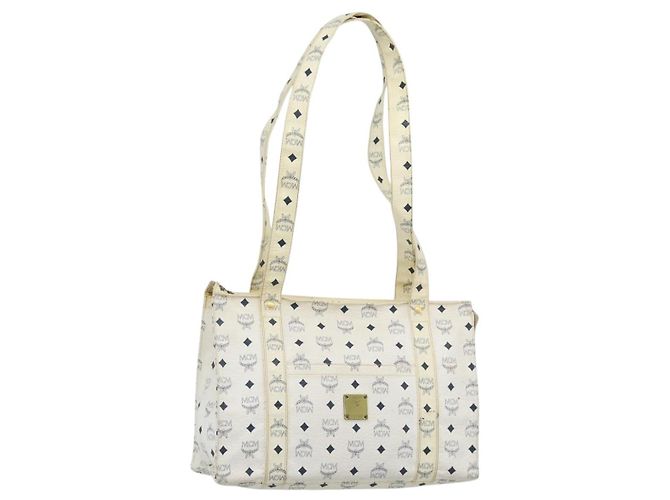 Bolsa Tote MCM Vicetos em PVC e couro branco com detalhes em tom dourado Auth gh2274