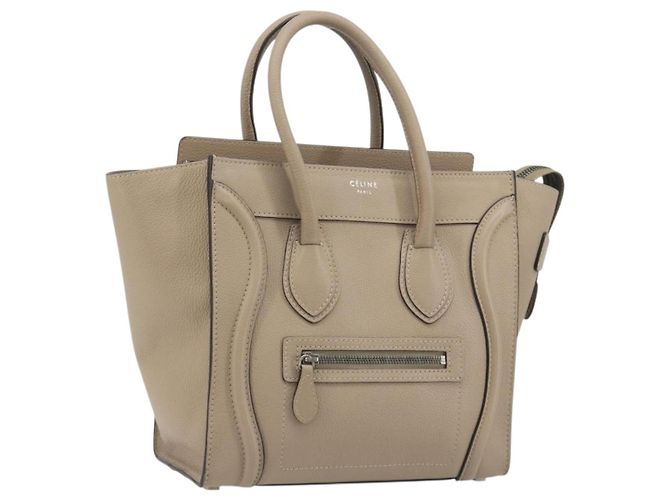 Céline Bolsa CELINE Luggage Micro shopper de Couro Bege Auth 194755SAM