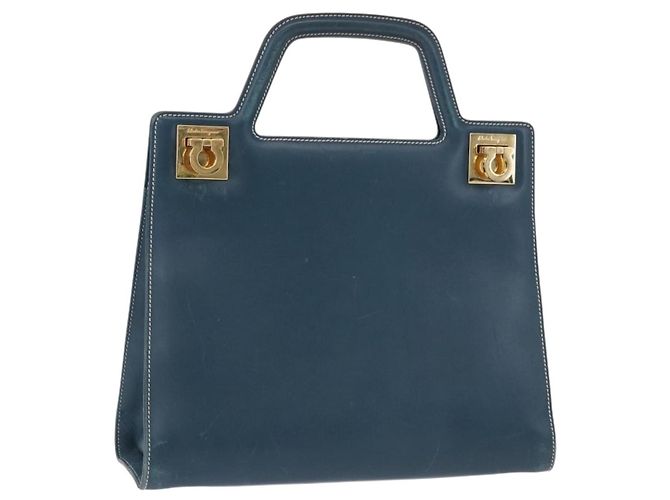 Borsa Salvatore Ferragamo Gancini in pelle blu e oro Auth bs36361 D'oro