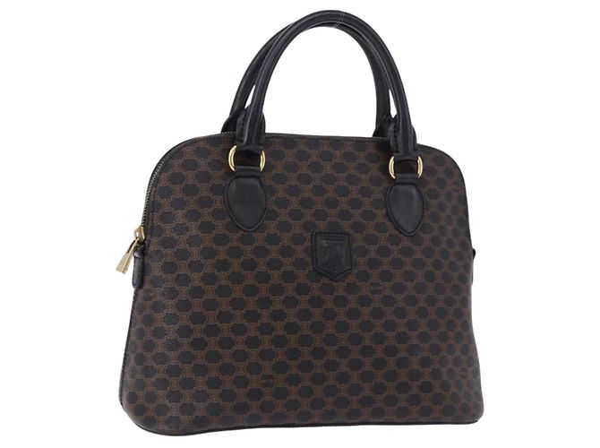 Céline Borsa CELINE Macadam Canvas PVC Pelle Nera Oro Auth 194111V Nero D'oro