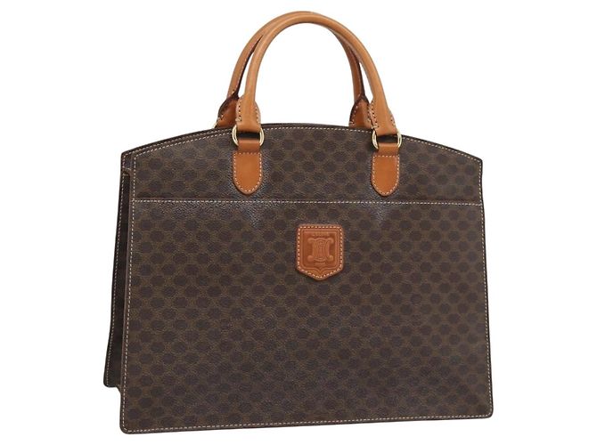 Céline Borsa CELINE Macadam Canvas PVC Pelle Marrone Oro Auth 195189A D'oro