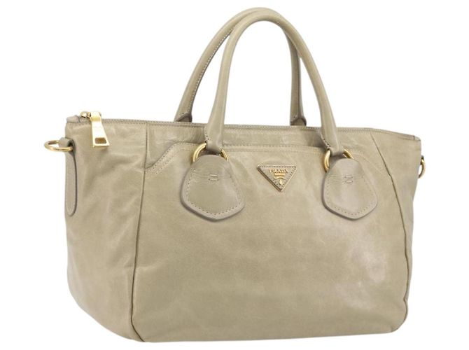 Bolsa PRADA de couro 2way Beige Gold Auth 193894A Bege Dourado