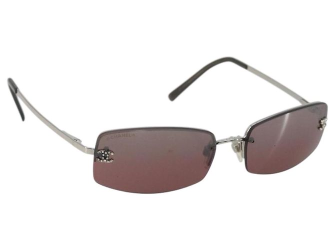 Gafas de sol CHANEL Rimless Metal Red Silver CC Auth BA14258M Plata Roja