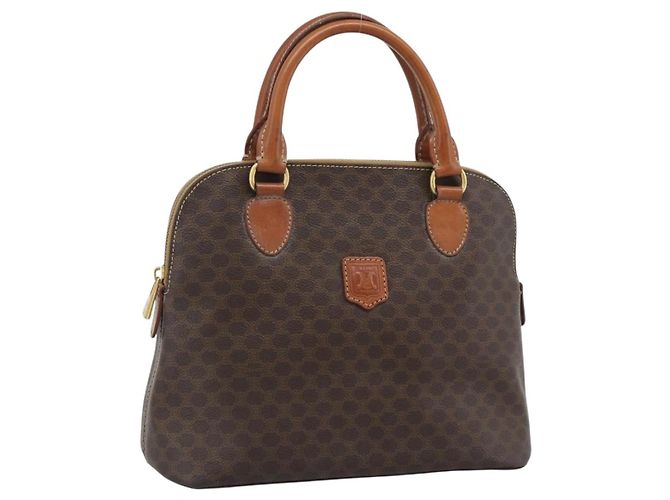 Céline Borsa CELINE Macadam Canvas PVC Pelle Marrone Oro Auth bs36610 D'oro