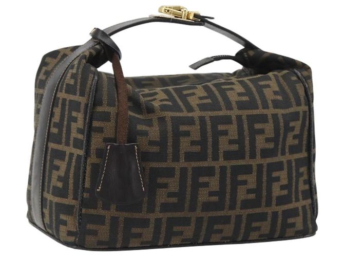 FENDI Zucca Canvas Handtasche Schwarz Braun Auth 192526A