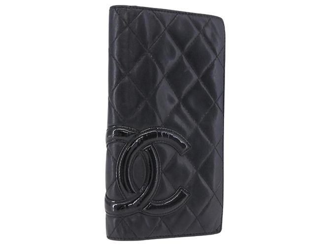 CHANEL Cambon Line Long Wallet Lammleder Schwarz CC Auth 192549