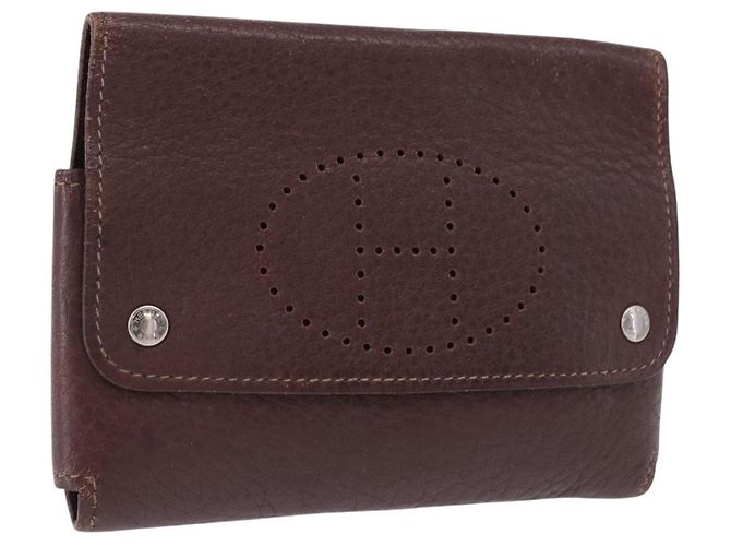 Hermès HERMES Etui Cult GM Card Case Leather Brown Silver Auth bs36398 Silvery