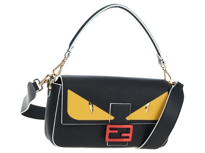 FENDI Bugs Monster Mamma Baguette Leather 2way Black 8BR600 Auth BA14594SAM