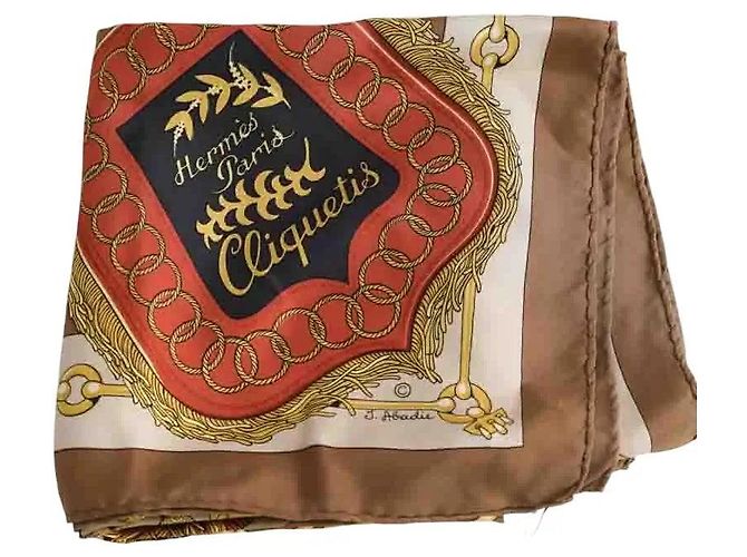 Carré Hermès de seda marrón Castaño