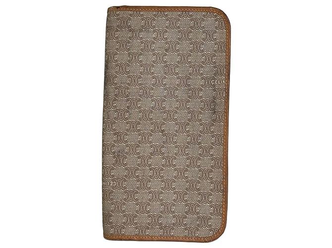 Céline Vintage Celine Macadam Canvas Zip Wallet Beige Brown
