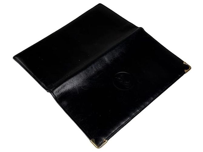 Céline Vintage Celine Leather Long Wallet Black Gold