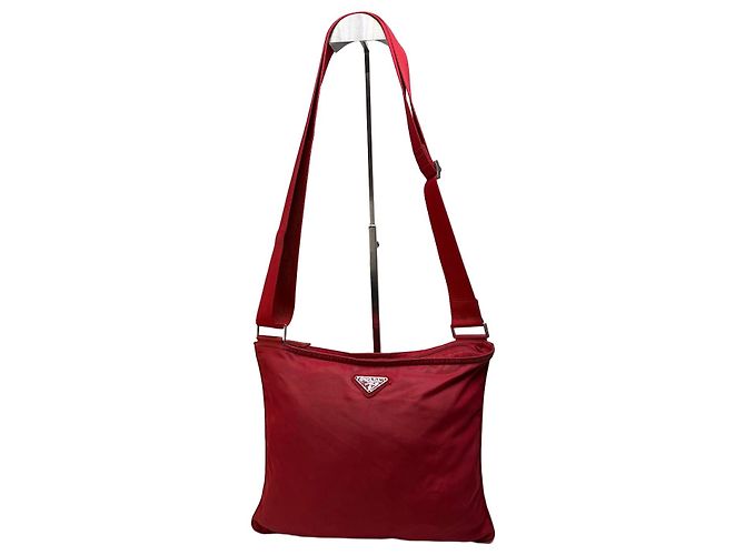 Vintage Prada Nylon Shoulder Bag Red Silver