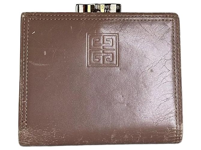 Portefeuille en cuir gaufré avec logo Vintage Givenchy Marron Or