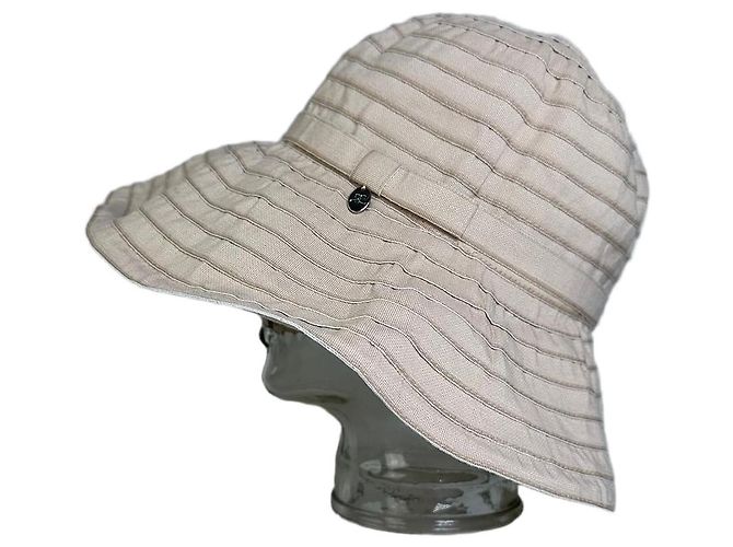 Vintage Courreges Cotton Blend Bucket Hat Beige Silver Accent