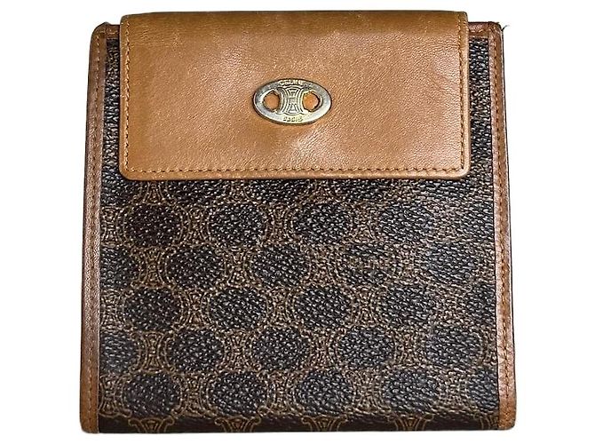 Céline Vintage Celine Coated Canvas Wallet Brown Tan Gold