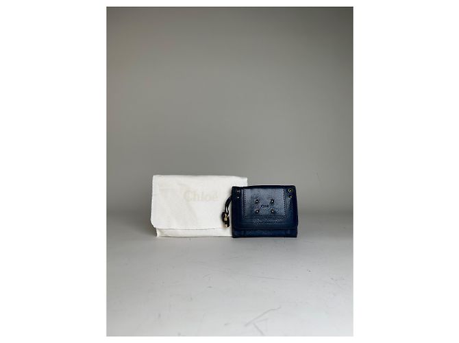 Clare Chloé Vintage Chloe Leather Wallet Navy Gold Navy blue
