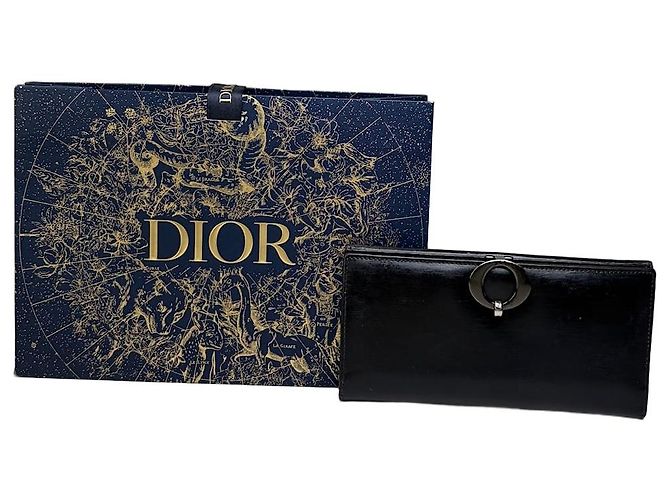Vintage Dior Leather Wallet Black Silver-tone Clasp