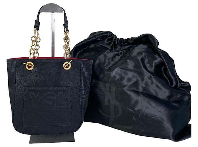 Vintage Yves Saint Laurent Chain Tote Schwarz Rot Gold 