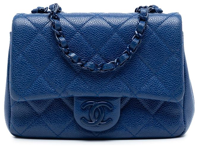 Borsa a tracolla Chanel Mini Square Quilted Caviar CC Incognito Single Flap blu
