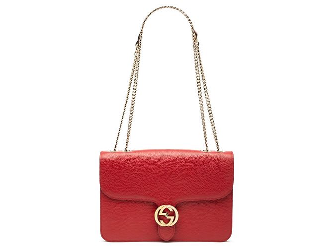 Borsa a tracolla Gucci Medium Dollar Calfskin Interlocking G rossa Rosso