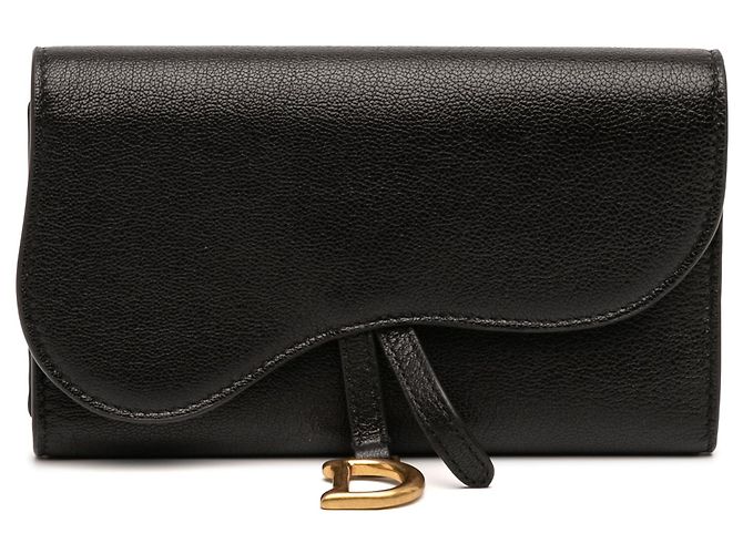 Black Dior Goatskin Saddle Long Wallet