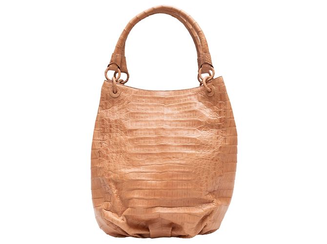 Bolsa Bucket de Crocodilo Grande Tan Nancy Gonzalez Camelo