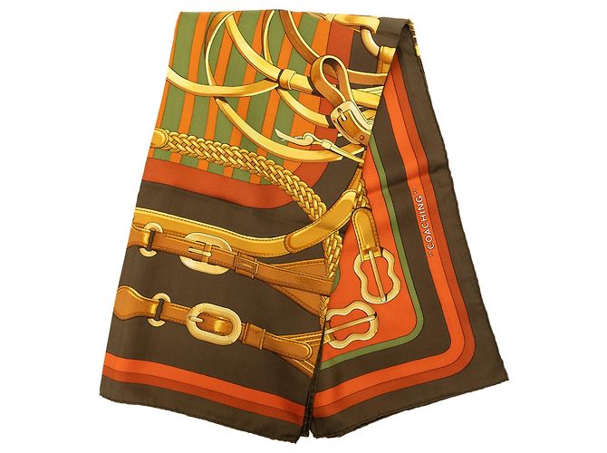 Sciarpa in seta Hermès Coaching 90 marrone 