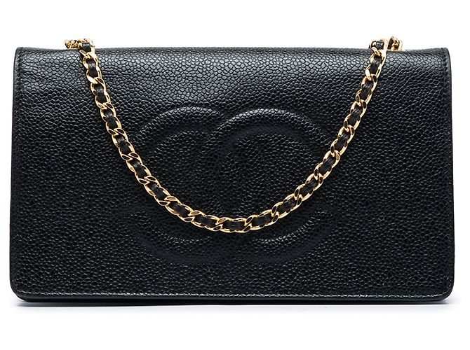 Wallet On Chain Bolso bandolera Chanel CC Caviar negro con cadena