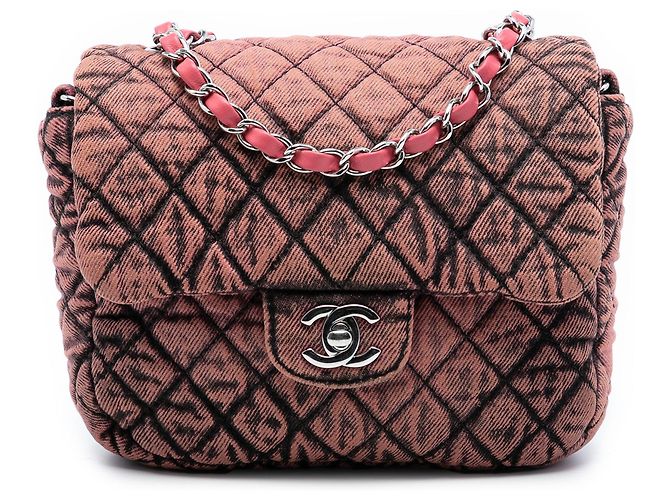 Borsa a tracolla Chanel Small Square CC trapuntata Denimpression Single Flap rosa