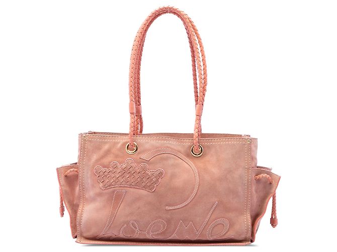 Bolso LOEWE Suede Crown Logo Shopper rosa