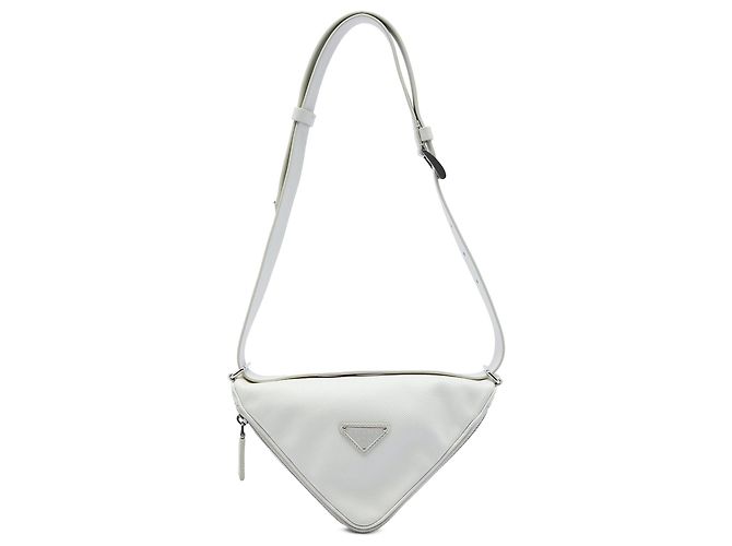 Borsa a tracolla convertibile Prada Saffiano Cuir Triangle bianca Bianco
