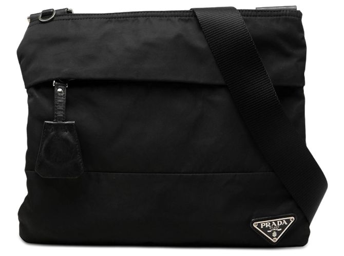 Borsa a tracolla con zip Prada Tessuto nero
