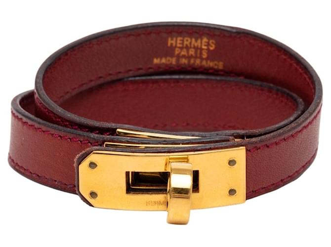 Pulsera Kelly Double Tour en cuero Swift rojo Hermès Roja 