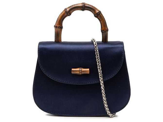 Borsa da notte Gucci Mini Satin Bamboo blu