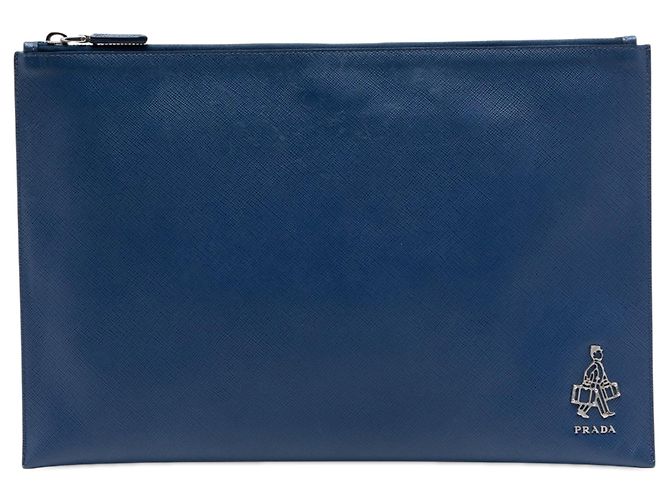 Blue Prada Saffiano Bellboy Voyage Clutch Blau