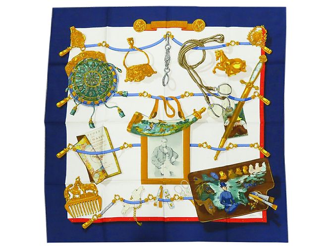 Hermès Pañuelo de seda azul Memoire d Hermes 90