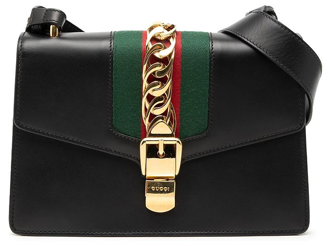 Sac à main Sylvie en cuir de veau Small Web noir Gucci