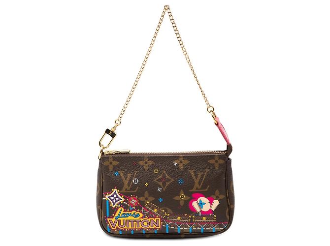 Borsa mini pochette accessori Louis Vuitton Monogram Vivienne Christmas Roller Coaster marrone