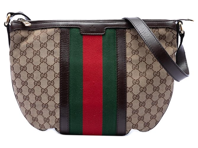 Bolsa transversal meia lua Gucci Medium GG Canvas Web bege