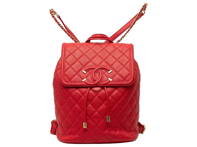 Roter Chanel gesteppter Caviar CC Filigran Rucksack