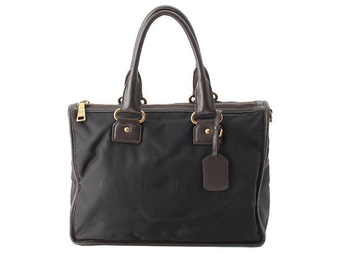 Borsa Satchel Prada Tessuto Canapa Logo nera Nero