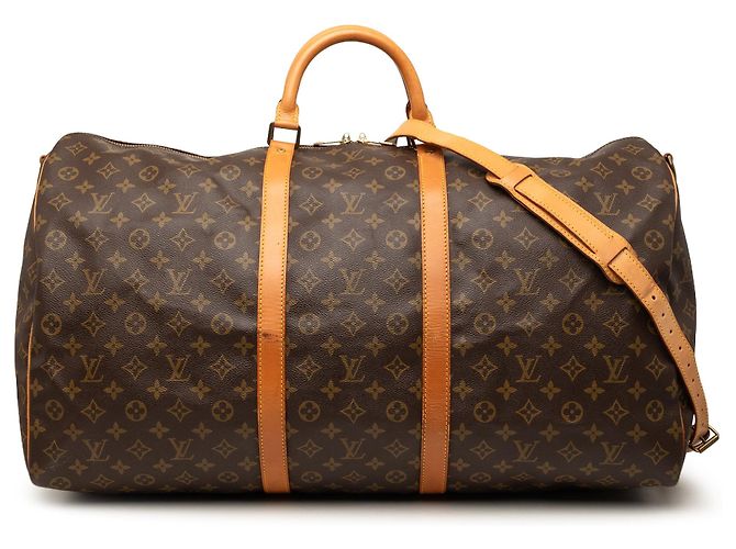 Borsa da viaggio marrone Louis Vuitton Monogram Keepall Bandouliere 60